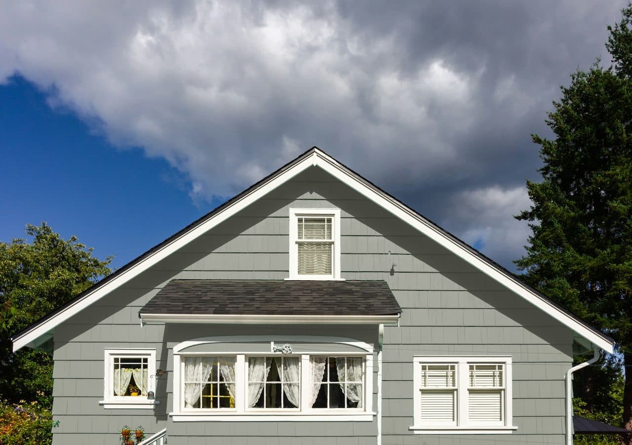 Sample home painted in Sherwin-Williams SW 9130 Evergreen Fog